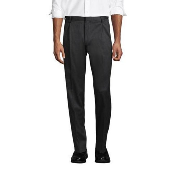 NWT LANDS' END PLEATED TWILL DRESS PANTS DARK ASPHALT HEATHER (GRAY) 46 - Picture 1 of 8